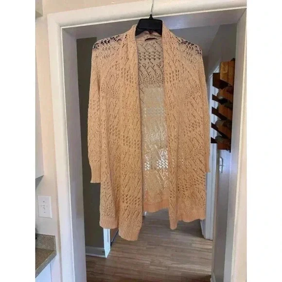 Tahari Size XS Oversized Open Knit Cardigan Sweater Top Light Pink Color - Picture 2 of 8